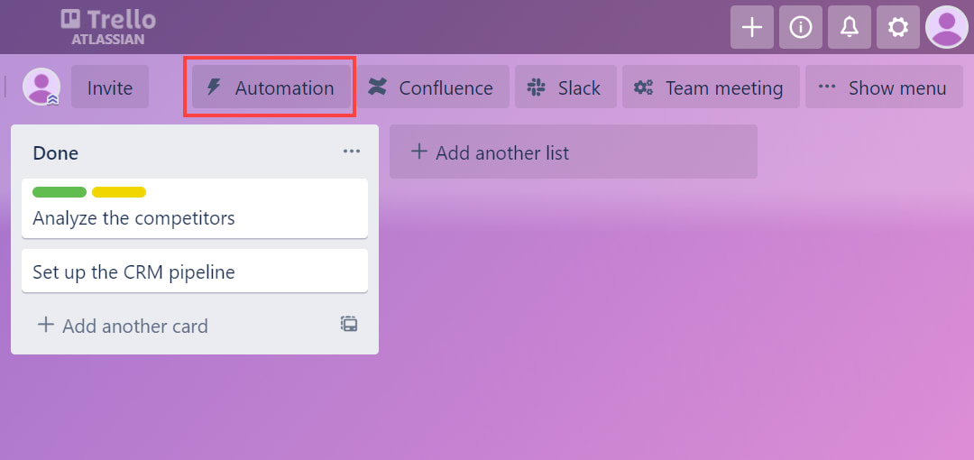 Trello Butler Automation - Automation button